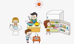 电冰箱卡通相互合作的一家人高清图片