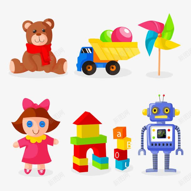 洋娃娃png免抠素材_新图网 https://ixintu.com 儿童玩具 玩具车 积木 铁皮机器人
