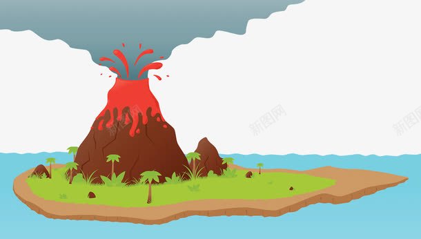孤岛火山岩浆喷发psd免抠素材_新图网 https://ixintu.com 孤岛 岩浆喷发 插画 火山岩石