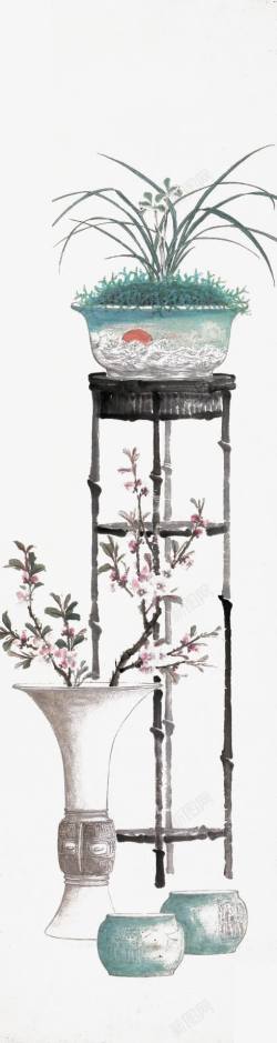 仙人草花瓶中国画高清图片