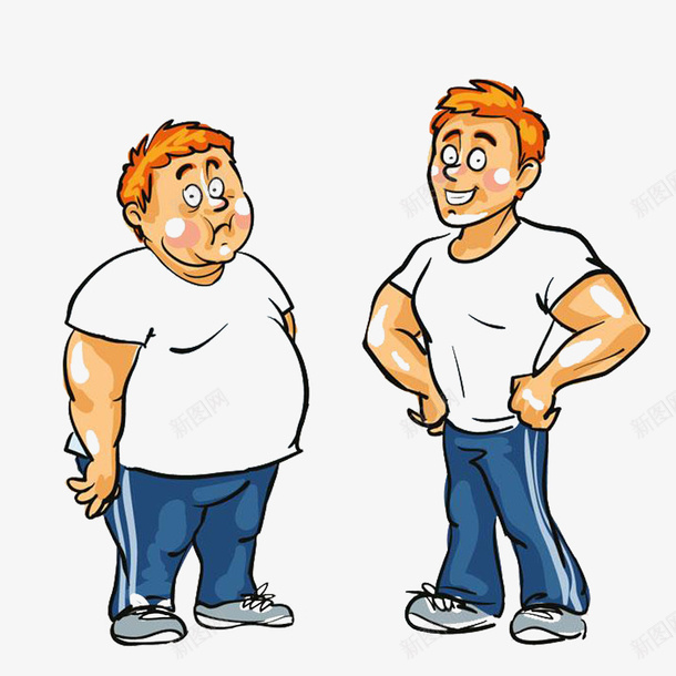 对照胖瘦png免抠素材_新图网 https://ixintu.com 卡通胖瘦对比 吃的多 大型的 对照胖瘦 小型的 胖子 胖瘦对比