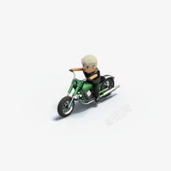 高端绿色3D足球场地侧面的小人骑摩托车高清图片