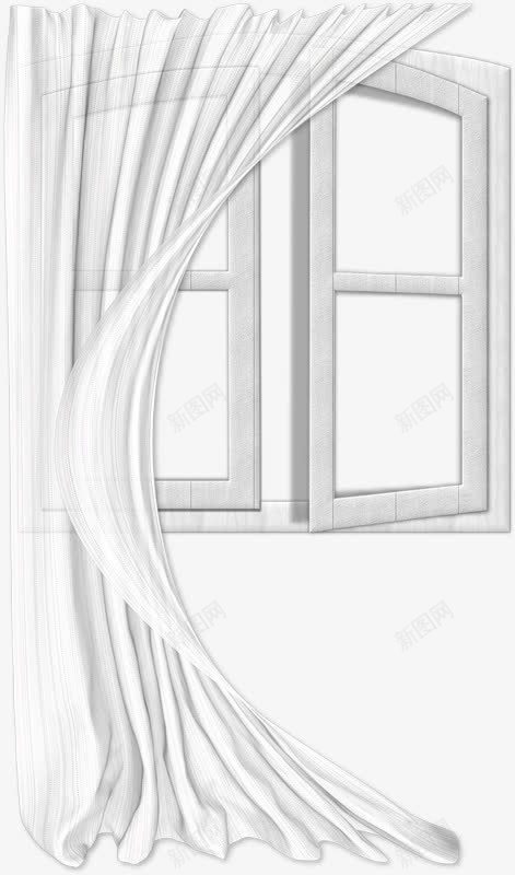 白色飘纱窗帘玻璃窗户png免抠素材_新图网 https://ixintu.com 玻璃 白色 白色窗帘 白色窗框 窗户
