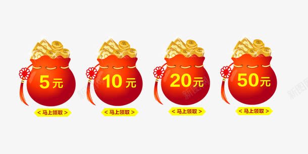 红色钱袋金币png免抠素材_新图网 https://ixintu.com 中国结 金币 金色花边 金额