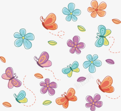 飘落的花瓣和蝴蝶矢量图素材