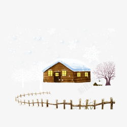 雪覆盖车场景卡通手绘雪覆盖房子高清图片