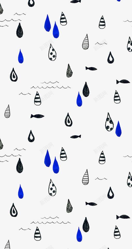 卡通雨滴背景png免抠素材_新图网 https://ixintu.com 手绘 背景元素 蓝色 铅笔画 雨滴 黑色