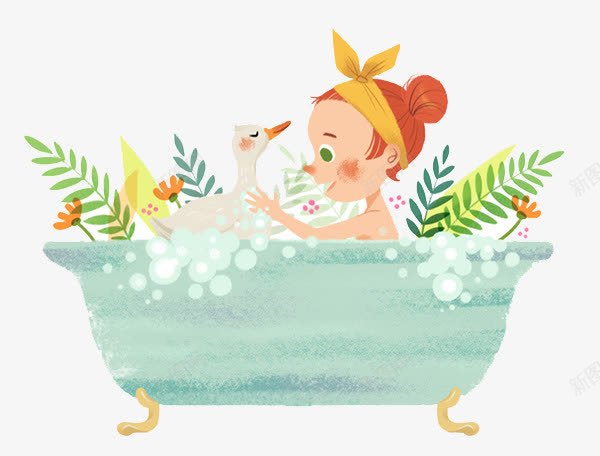 浴盆泡澡的小女孩png免抠素材_新图网 https://ixintu.com 卡通浴盆 沐浴 洗澡 清洁