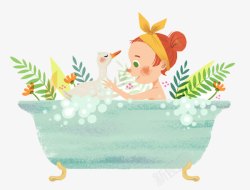 浴盆泡澡的小女孩素材