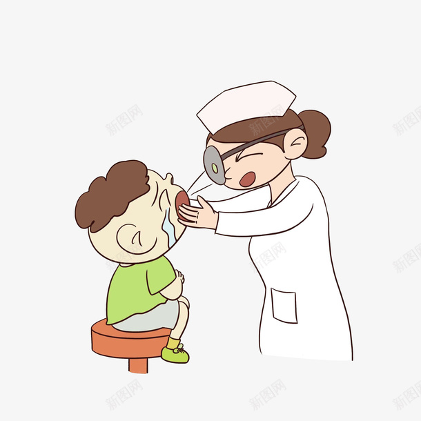 卡通给小孩检查牙齿的医生png免抠素材_新图网 https://ixintu.com 做检查的医生 医生与患者 哭泣的小孩 女医生 牙疼的小孩