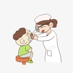 牙疼的小孩卡通给小孩检查牙齿的医生高清图片