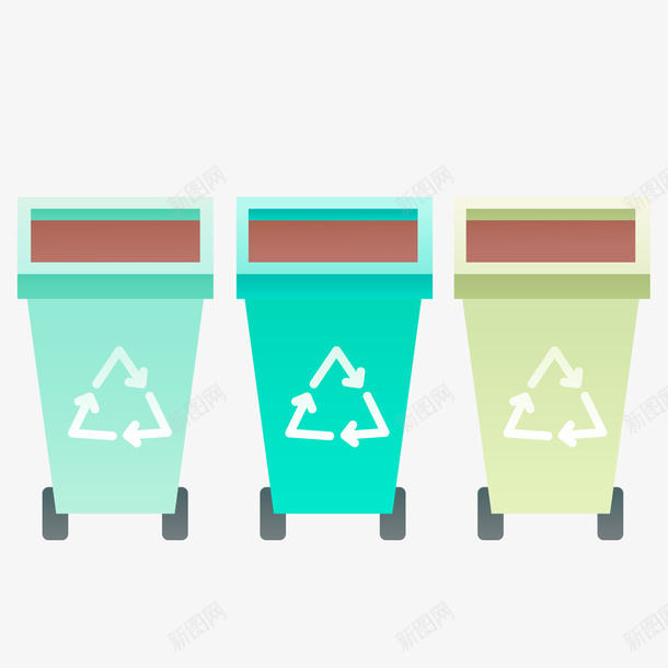 三个手绘的可回收垃圾桶矢量图ai免抠素材_新图网 https://ixintu.com 三个垃圾桶 可回收 垃圾分类 环保 立体化 绿色 矢量图
