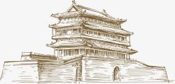 中国古画线稿中国古代城楼线稿高清图片