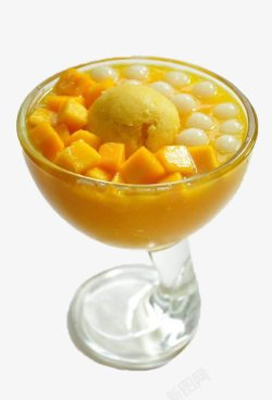 玻璃器皿装的芒果小丸子甜品素材