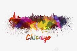 水彩城市芝加哥素材