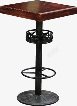 加厚碳化木户外桌凳高脚桌木加厚桌面户外咖啡色铁高清图片