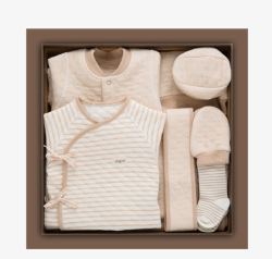 彩棉婴儿服盒装彩棉衣服礼盒高清图片