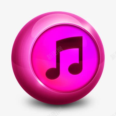 粉红色圆形音乐立体播放器图标图标