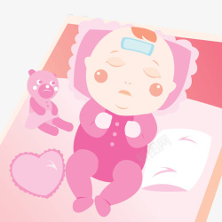 婴儿床睡着的宝宝扁平风婴儿生病发烧高清图片