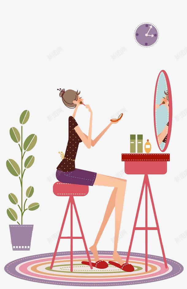 卡通化妆女孩png免抠素材_新图网 https://ixintu.com 化妆 打扮 梳妆台 照镜子 照镜子女生 镜子 镜子里的人