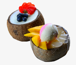 椰浆两个水果丰富的椰子冻高清图片