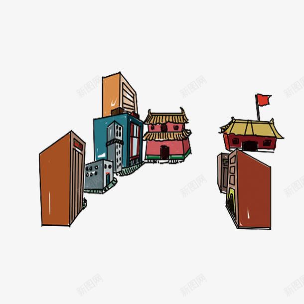 前门大街png免抠素材_新图网 https://ixintu.com 北京特色街 大街 小房子 手绘建筑