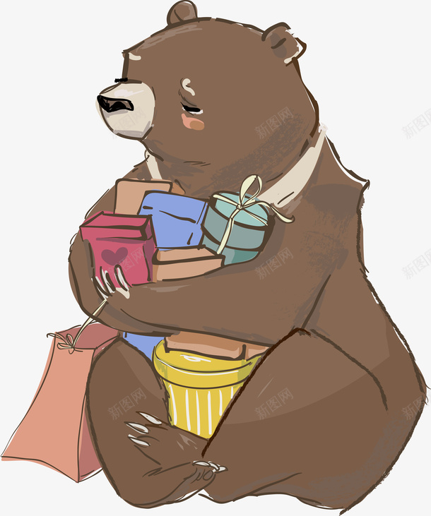 拿着许多礼物的小熊png免抠素材_新图网 https://ixintu.com 小熊 手绘 拿着 礼物 许多