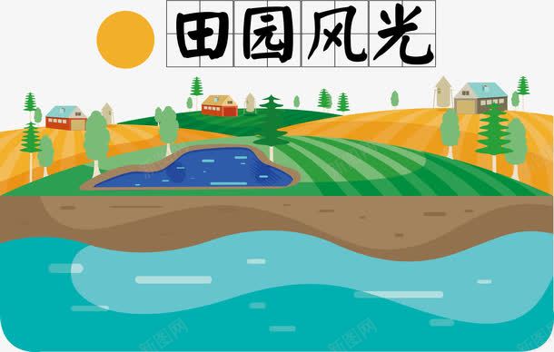 田园风光矢量图ai免抠素材_新图网 https://ixintu.com 五一出游 五彩缤纷 土壤 河流 郊游 野外 矢量图