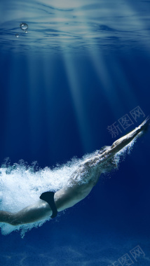 H5海报背景蓝色人物摄影游泳馆PSD分层H5背景摄影图片