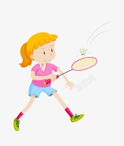 羽毛球拍插画打羽毛球的女孩高清图片