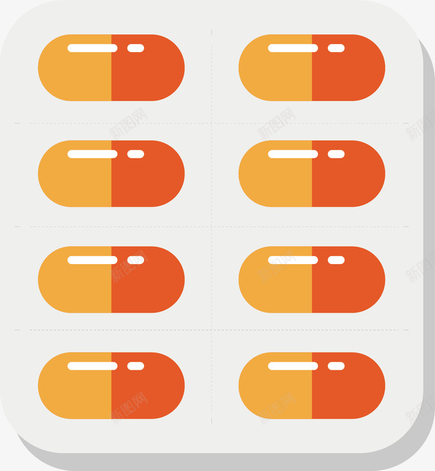 红橙相间的胶囊板矢量图ai免抠素材_新图网 https://ixintu.com 医疗 卡通 塑料板 感冒 红色 胶囊 药品 规则 矢量图