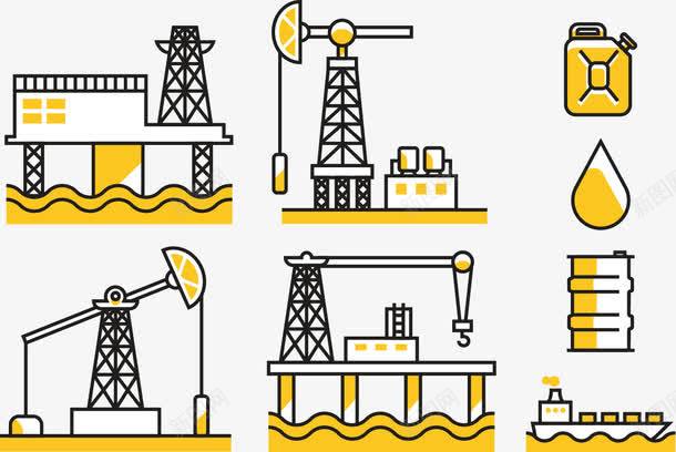生产石油矢量图eps免抠素材_新图网 https://ixintu.com 工业血液 海上吊塔 海上的油井 石油 黄色的油桶 矢量图