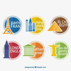 巴黎地标环球旅行标签矢量图高清图片