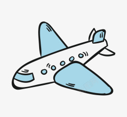 飞机机翼手绘蓝色航空飞机图高清图片