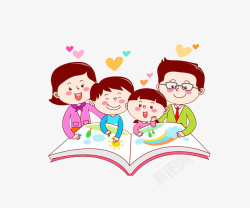 幼读故事一家人看一本书高清图片