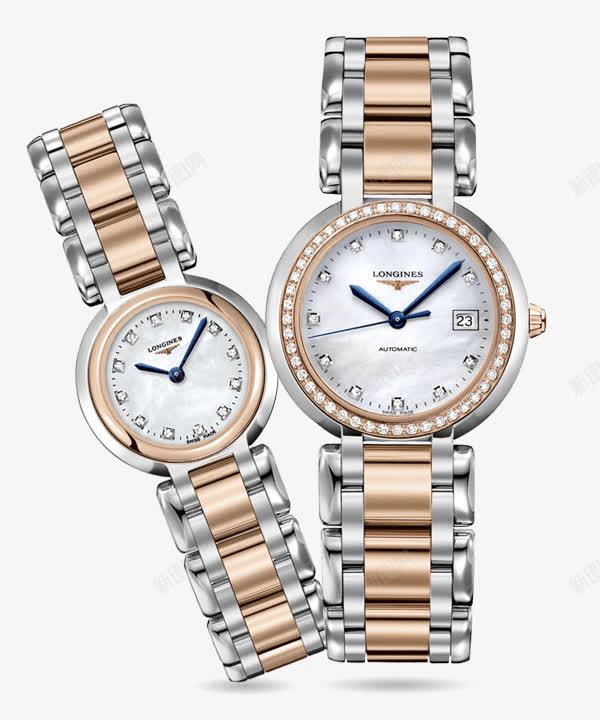 浪琴表心月系列情侣腕表png免抠素材_新图网 https://ixintu.com LONGINES 产品实物 女表 手表 浪琴 男表 金色 镶钻