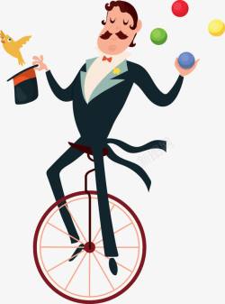 骑独轮车小丑手绘骑独轮车表演魔术耍杂耍高清图片