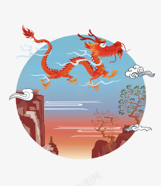 中国风圆形创意飞龙在天图标图标