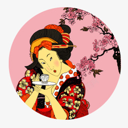 茶道人物日式装饰图高清图片