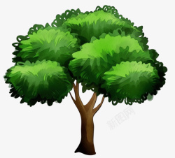 手绘绿色的一颗大树素材