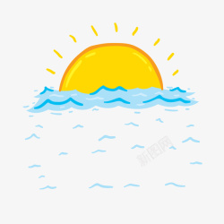 矢量海面上的太阳图标手绘蓝色海面上的太阳高清图片
