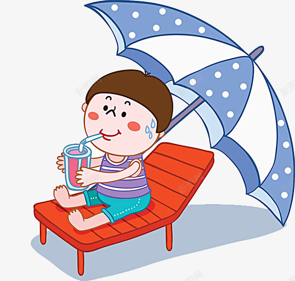 坐在沙滩椅上喝冷饮png免抠素材_新图网 https://ixintu.com 冰饮料 天气炎炎 悠闲 舒适自在 躺椅 遮阳伞