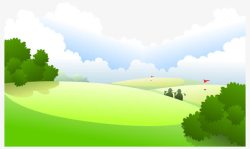 平面绿地素材卡通白云绿树高尔夫球场高清图片
