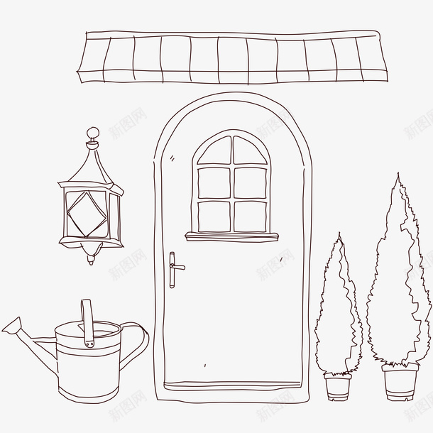 卡通手绘房子线条图标png_新图网 https://ixintu.com 创意 卡通手绘 喷壶 房子线条 盆栽 简单 门窗