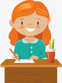 做作业的女孩橙色卡通女孩高清图片