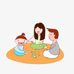 亲子玩具卡通围在一起玩游戏的一家人高清图片