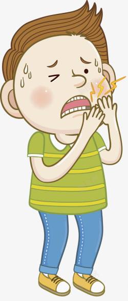 卡通插图病痛发烧牙疼的男孩高清图片