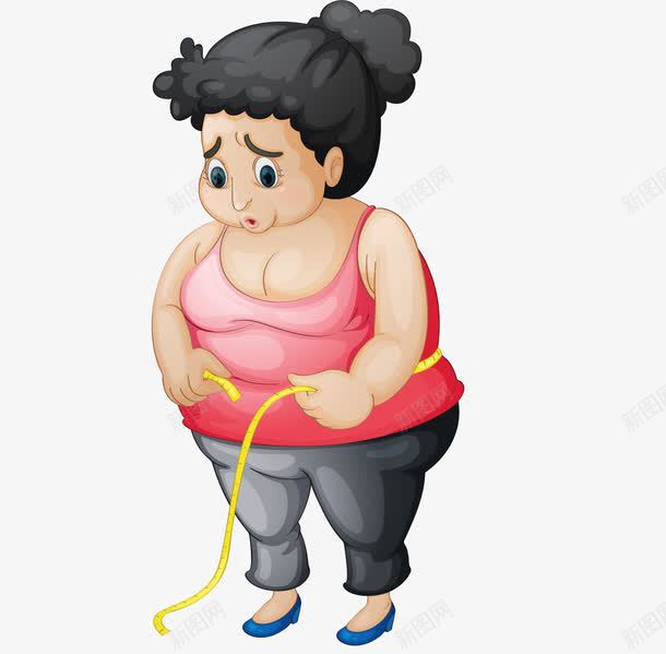 测量腰围的胖女人简图png免抠素材_新图网 https://ixintu.com 女人 尺子 心情不好 测量 短裤 背心 胖胖的 软尺 难过