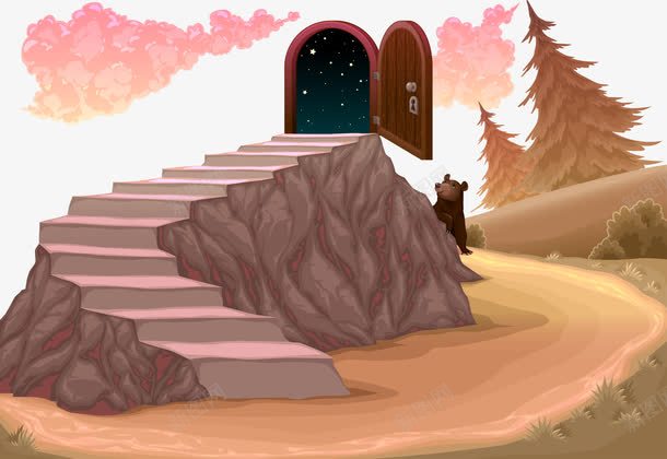 手绘台阶和打开的门png免抠素材_新图网 https://ixintu.com 台阶 奇幻 手绘 打开的门 童话