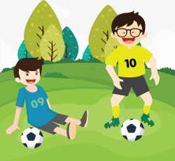 草地上踢足球的孩子素材